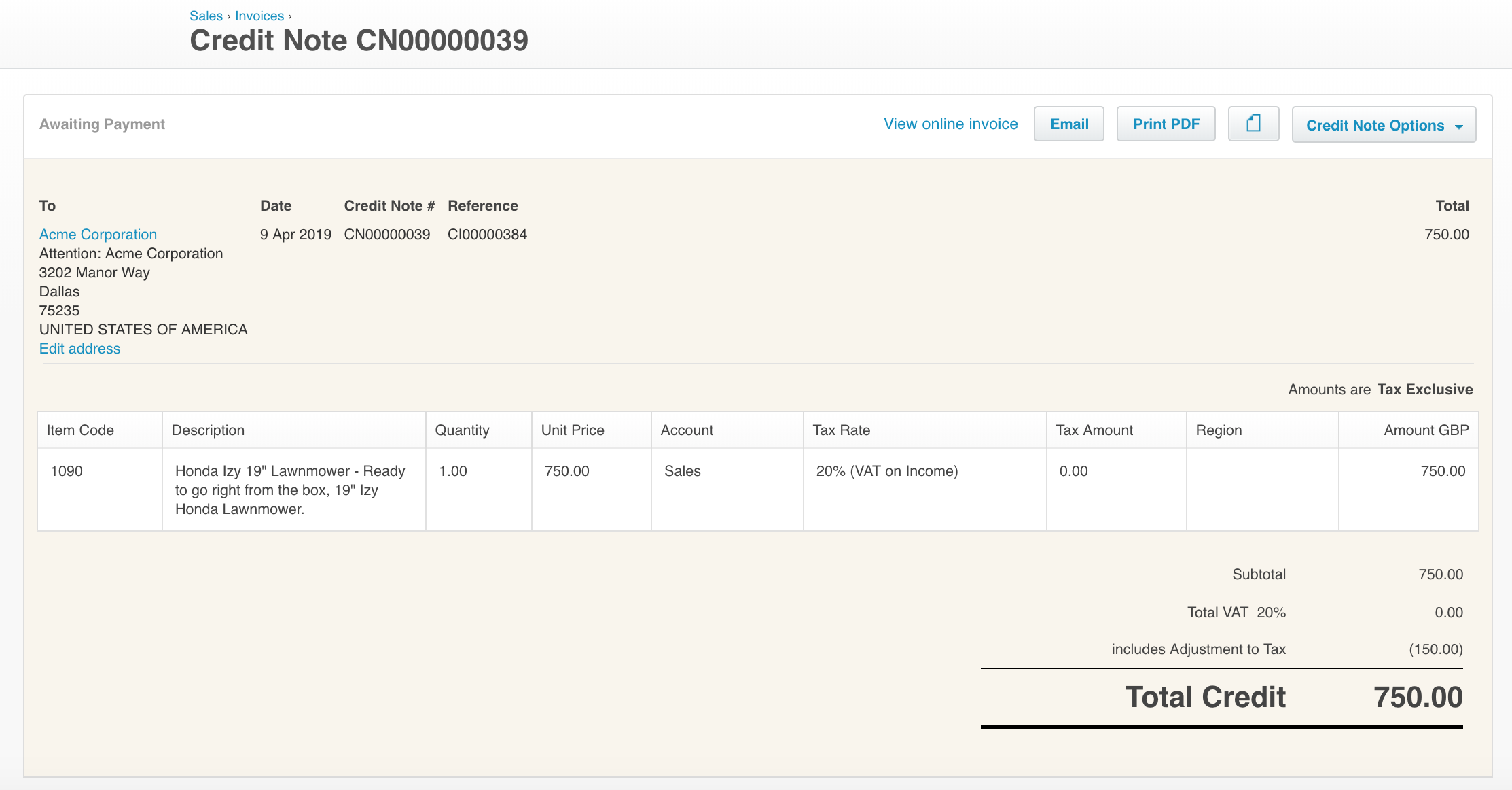 Cancel Invoice in Xero with a Credit Note