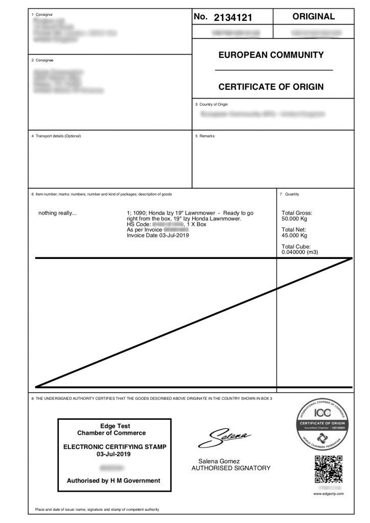 Sample EC Certificate of Origin