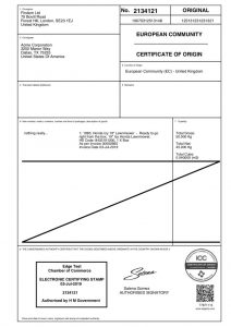 Certificate of Origin