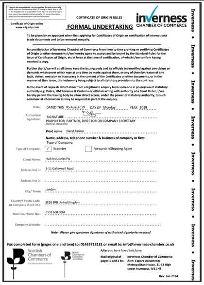 Inverness Chamber Formal Undertaking