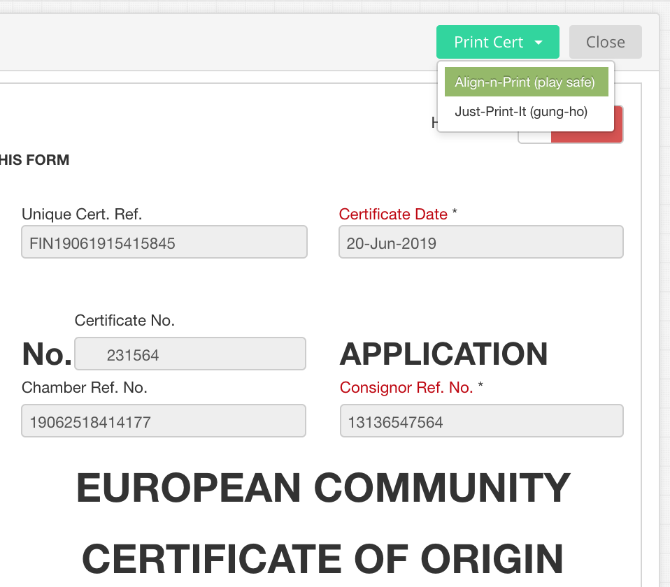EdgeCERTS Align-n-Print EC Certificate of Origin