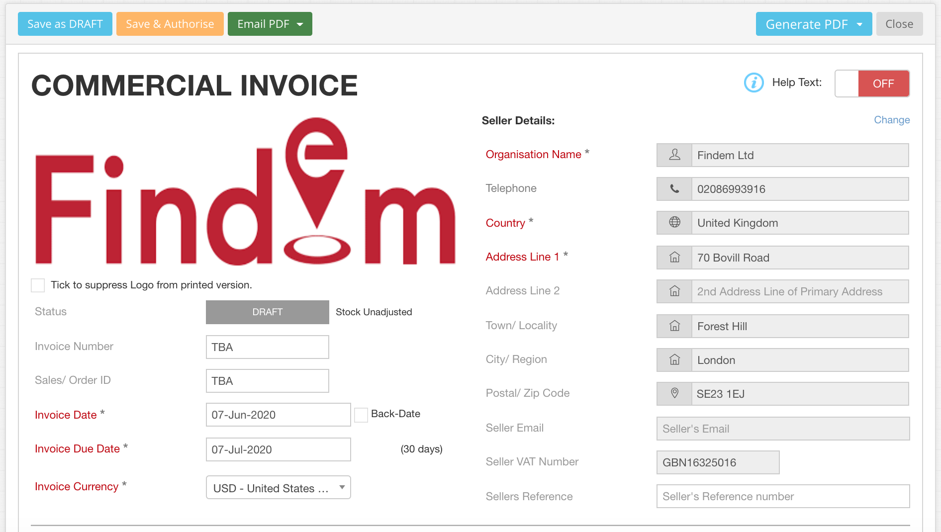 EdgeCTP Commercial Invoice Currency